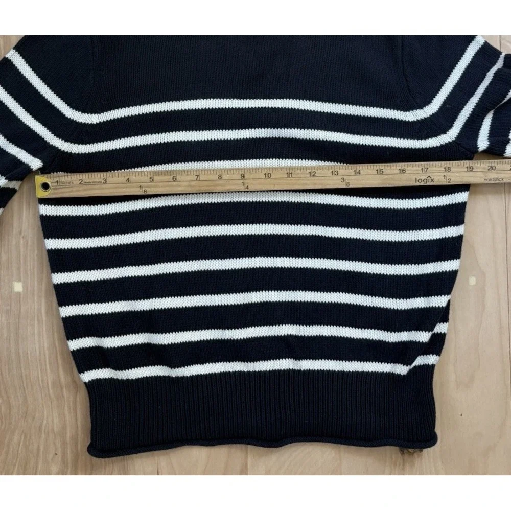 J. Crew Heritage Cotton Rollneck Sweater in Stripe Navy Blue Nautical Size M